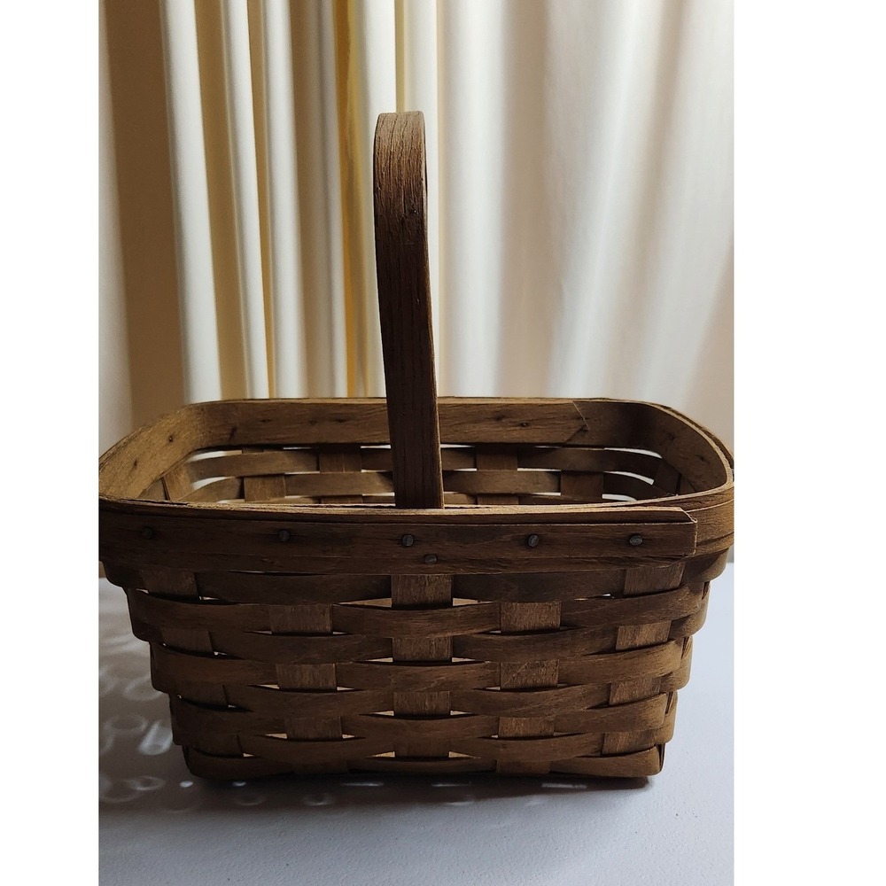Longaberger Woven Wood Basket with Fixed Handle Brown Farmhouse Decor